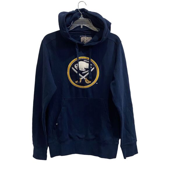 NHL - ANTIQUA - BUFFALO SABRES long sleeved Hoodie - Navy with Emblem sz SMALL - Picture 1 of 7